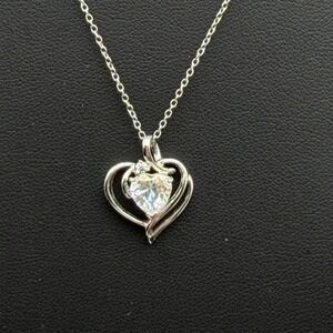 Sterling Silver 925 Italy White CZ Heart Pendant Chain Necklace 18"